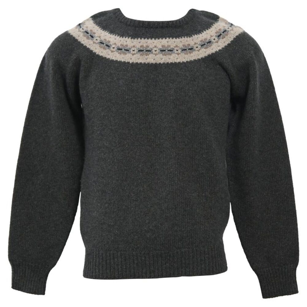 Jil Sander Knitted Chest Pattern Detail Crewneck Sweater in Grey Wool